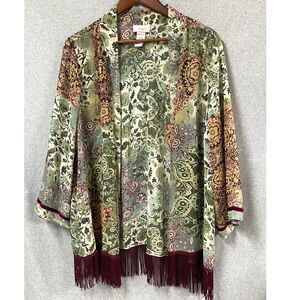 Floral Paisley Plus Size 17/19 Boho Kimono Cardigan Fringe Loop 18